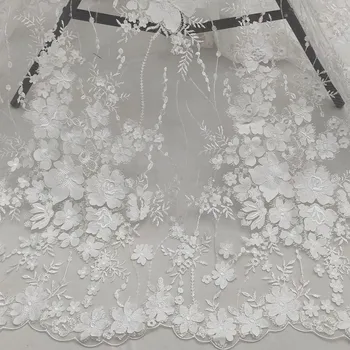 

SASKIA 1Yard White Wedding Lace Embroidery Fabric 3D Flower Sequin Mesh Embroidered Fabrics Sewing Dress 130CM Black