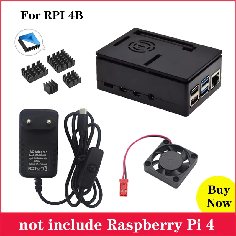 Raspberry Pi 4 ABS Case with Cooling Fan 5V 3A Power Supply Adapter Aluminum Heat Sink for Model B 4B | Компьютеры и офис