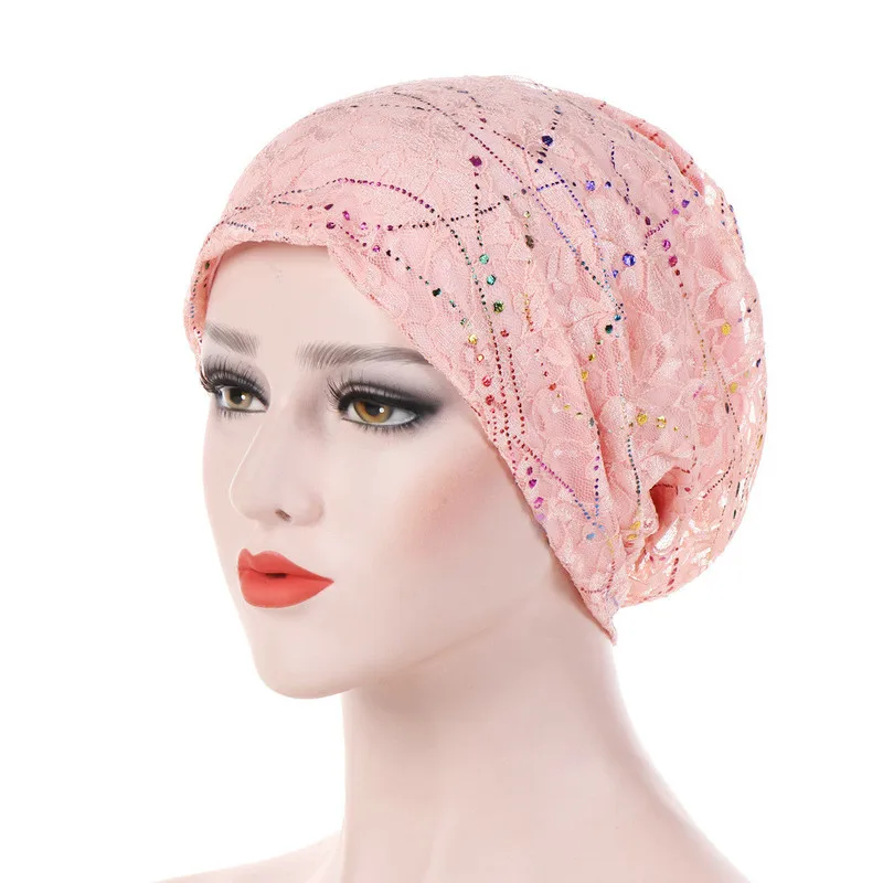 KepaHoo Women's Fashion New Lace Scarf Caps Muslim Cap Turban Chemo Beanie Hat Women Hair Accessories pure color muslim turban hat twisted elastic toe cap chemo hats indian hat ethnic style turban caps headscarf turbans for women