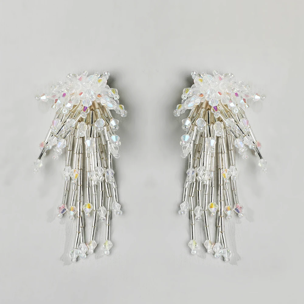 

2019 Sloong BA New Big Clear Crystal Beads Braided Handmade Statement Tassel Earrings for Women Trendy Wedding Bridal Jewelry