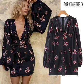 

Withered england fashion blogger floral printing vintage lantern party dress women vestidos de fiesta de noche vestidos blazers