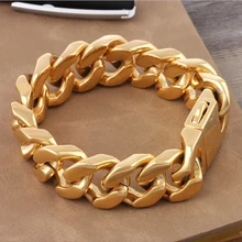 Высокое качество Снаряженная кубинская ссылка браслет мужской Гладкий золотой тон 316L нержавеющая сталь модные ювелирные изделия 20 мм