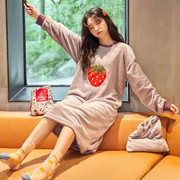 

Coral Fleece Winter Women Flannel Nightdress Homewear Thick Nightwear Home Clothing Warm Bathrobe Sleepwear Intimate Lingerie