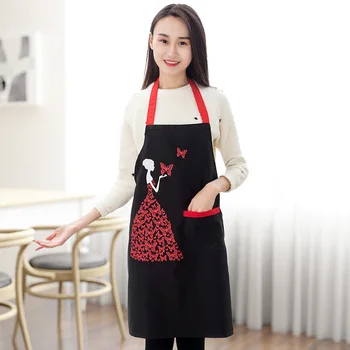 

Women Apron Dress Waterproof Cartoon Adult Bib Kitchen Household Cooking Cleaning Apron Chef Waiter Uniform Coffee Shop Overalls