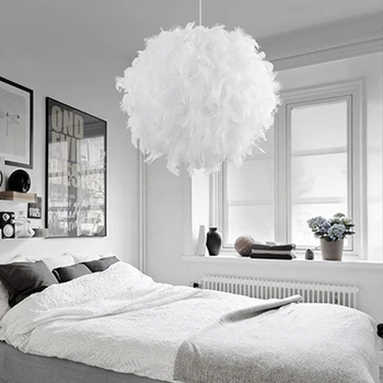 

Feather Ceiling Light E27 Floor Mount Modern Chandelier Romantic Feather Ceiling Lamp For Living Room Bedroom Study Hanging Lamp