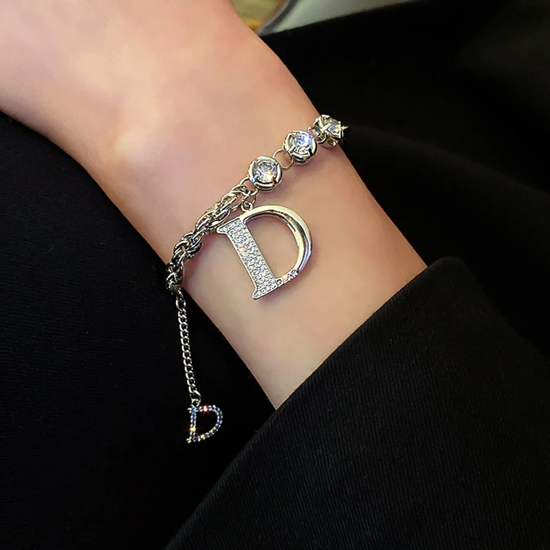 Новый популярный дизайн посеребренный браслет с буквой D из циркония для женщин и