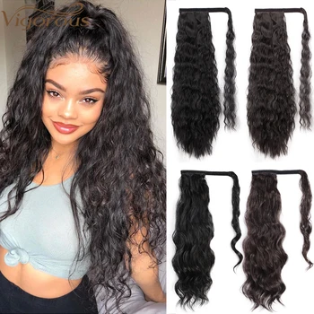 

Vigorous 22" Long Wavy Wrap Around Clip In Ponytail Hair Extension Heat Resistant Synthetic Natural Wave Pony Tail Hair
