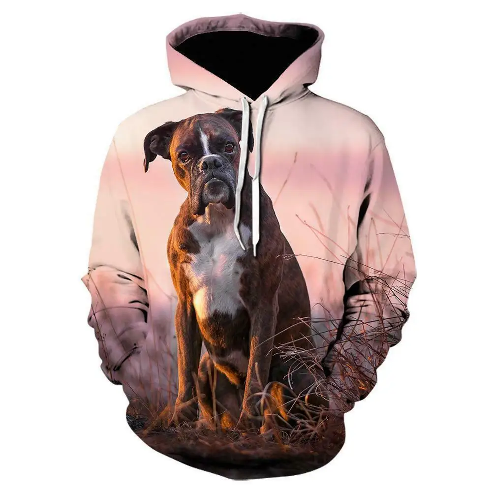 

2020 Autumn New Fashion Brand Clothing Dog Boxer Sitting Crewneck 3d Print Unisex Harajuku Long Sleeve Pullovers