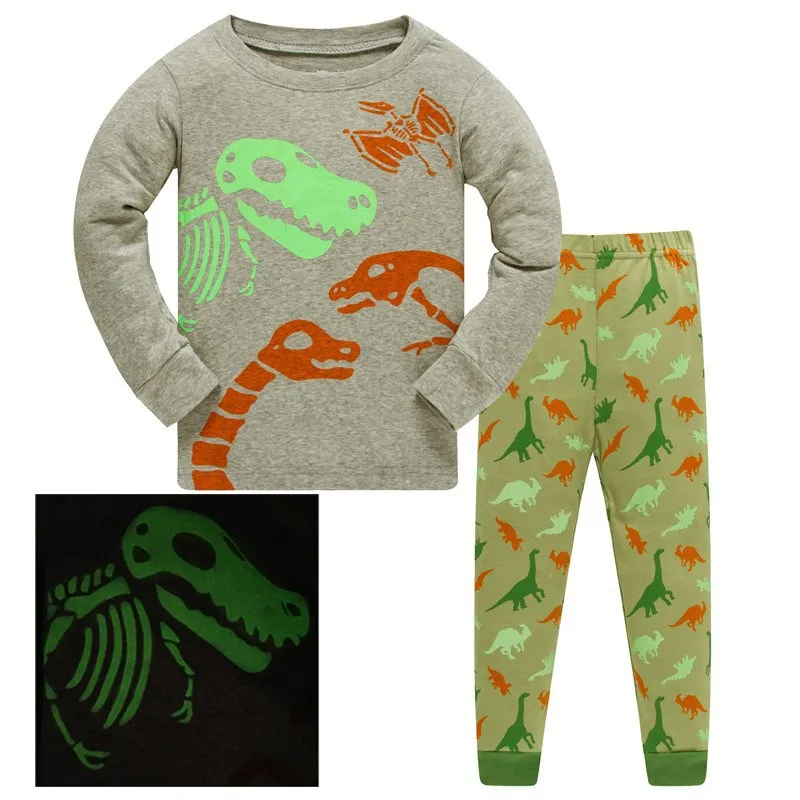 Spring Baby Boys Sleepwear Pajamas Sets Cotton Dinosaur Printed Long T-shirt+Pants Kids Children's Clothing - Цвет: 10