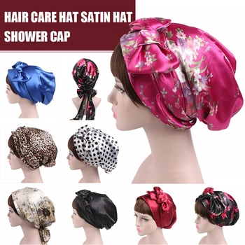 

58cm Soft Silk Women Night Sleep Shower Cap Adjustable Ladies Long Hair Care Bonnet Headwrap Hat Soft Satin Hat Accessories