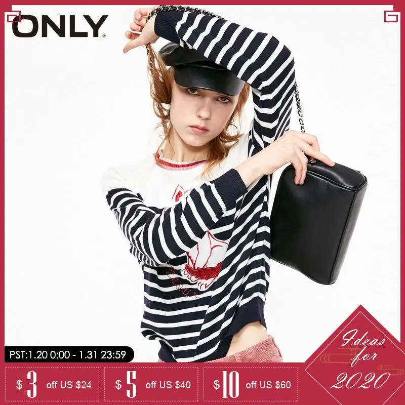 

ONLY Women Cartoon Bright Spliced Stripe Pullover Sweater| 119124516