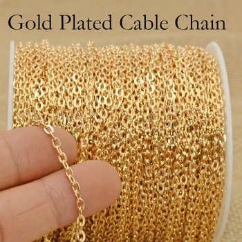 

30 Feet - Gold Chain by the Yard, Light Gold Chain by Foot, Bulk Chain by Spool Cable Link Chain by Length for Necklace Making