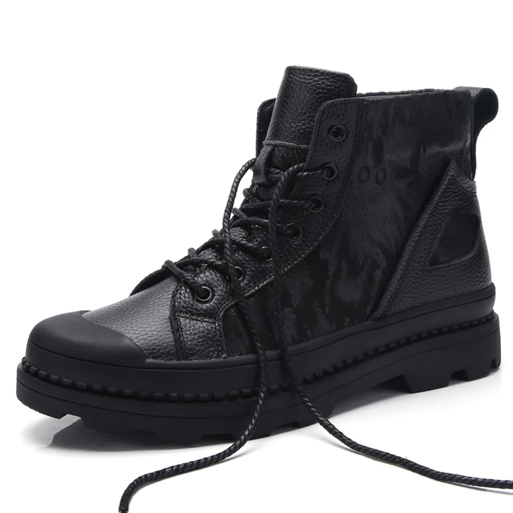 Men's Round Head Strap High-top Wear-resistant Lace-up Male Outdoor Work Safty Shoes Tide Man's Tooling Boots Chaussure Homme