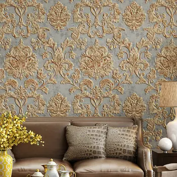 

10M Wall Stickers Gold Damask Deep Embossed Textured Non-woven Roll PVC