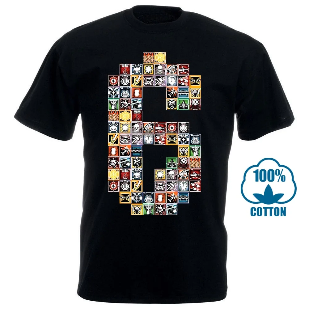 

New Summer Tom Clancy'S Rainbow Six Siege Men'S T Shirts Gold Badge 6 Printed T Shirt Men T Shirts Male Tshirts 012388