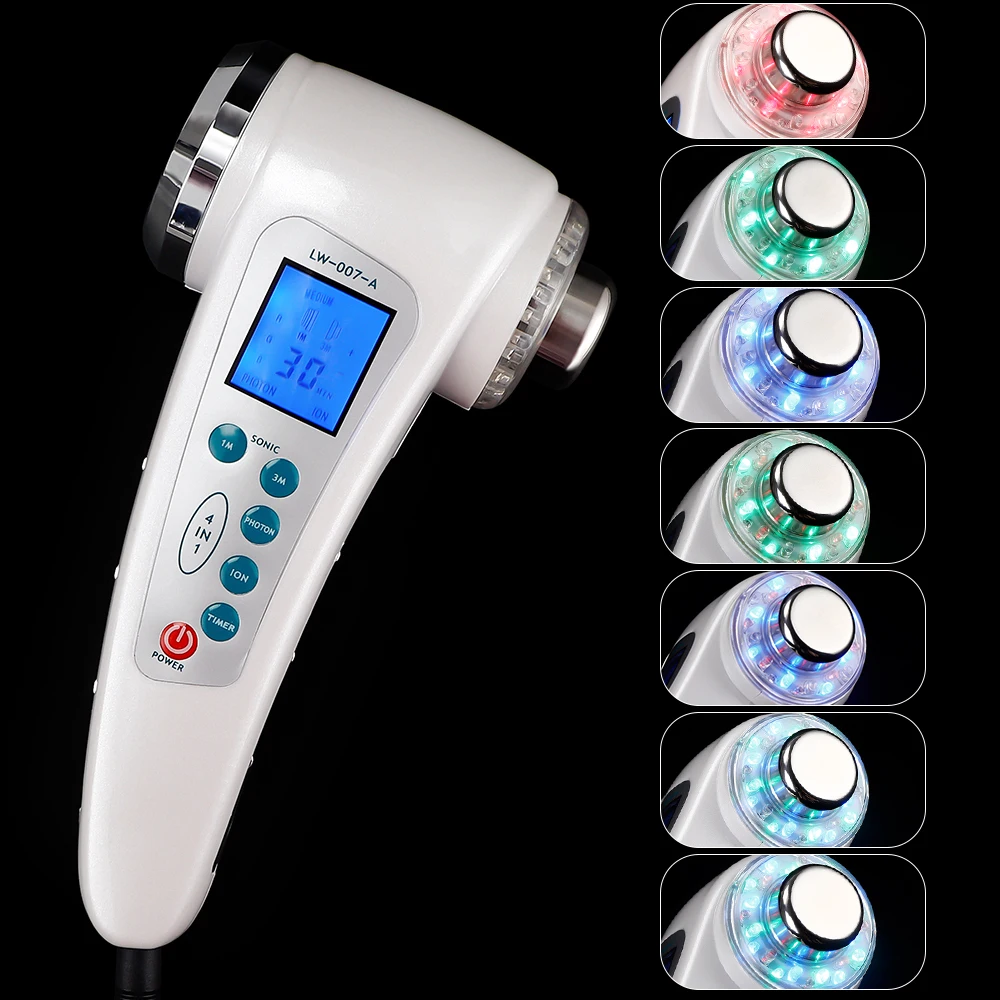  Ultrasonic Face Massager 7 Colors LED Light Facial Photon Ultrasound Therapy Skin Care Body Slim An - 4000086321304