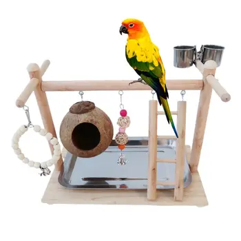 

Parrot Activity Center Sport Swing Cup Perch Stand Bird Tray Game Wood Rack Climbing Ladder Birds Bite Toy Rest Play Supplies