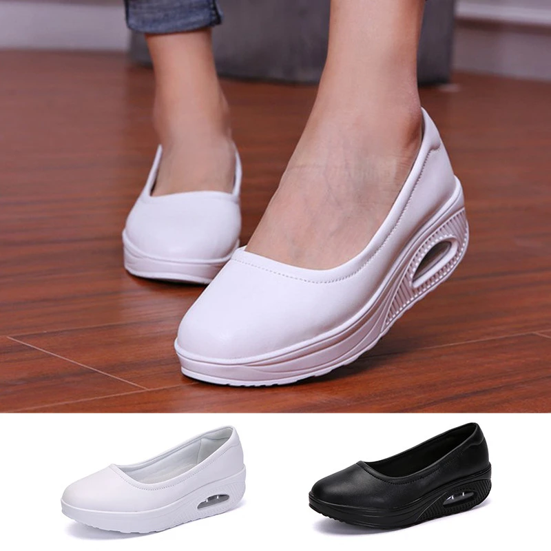 zapatillas zapatos mujer bambas mujer Zapatillas de deporte informales con plataforma para mujer, femeninos de cuero sintético, cómodos y antideslizantes, para trabajo de enfermera|Zapatos vulcanizados de mujer| - AliExpress