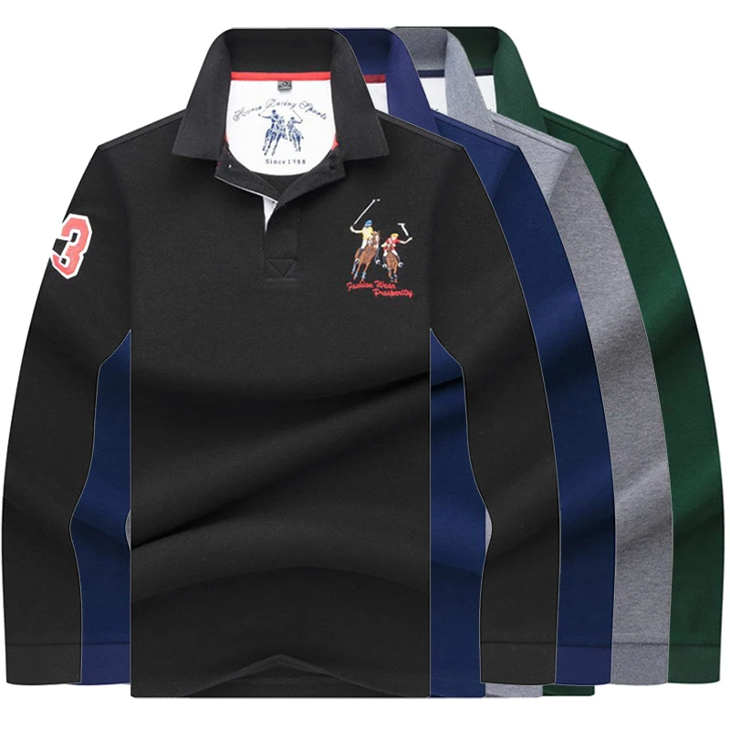 

High Quality Solid color 3D Embroidery Polo Shirt Casual Polo Shirts men's Long sleeve polo shirt 2019 New Arrival polo shirt