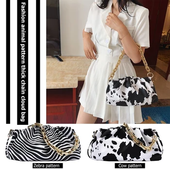 

PU Leather Handbag Women Cloud Chain Shoulder Bags Zebra Cow Animal Pattern Evening Party Purse Women Underarm Handbag Clutches