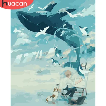 

HUACAN Oil Painting By Numbers Whale Animals Kits Pictures Drawing Canvas HandPainted DIY Home Decoration Gift