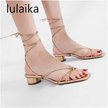 

2020 Summer Low Heel Ankle Strap Sandals Open Toe Gladiator Women Casual Lace Up Platform Shoes Narrow Band Sandal Size 34-40