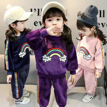 

New 2-6 years old children's clothing winter girls baby suits children's printed sweater girls infants thickened two-piece suit