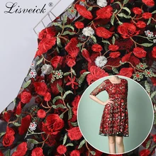 1 метр 135 см африканская вышивка французская кружевная ткань красного цвета нигерийский сетчатый кружевной материал с бисером для вечерние платья