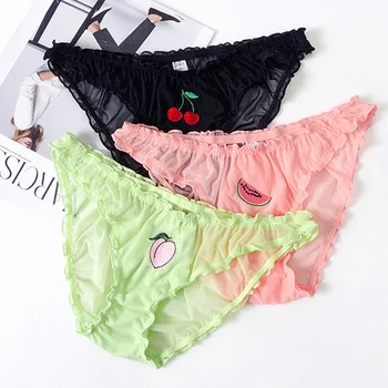 

Summer Fruit Panties S-XL Women Sexy Lace Underpants Temptation Low-waist Embroidery Pattern Transparent Briefs