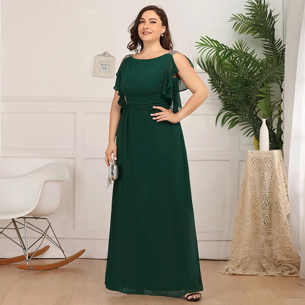 

green elegant evening dress plus size a line ruffles sleeveless floor length burgundy wedding party formal gowns evening dresses