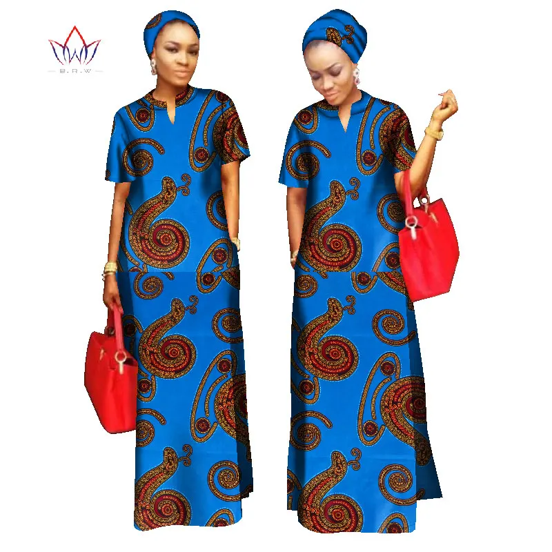 Африканский стили одежды Для женщин Базен Риш прямые хлопок Материал платок леди длинное платье макси Размеры WY843 - Цвет: 2