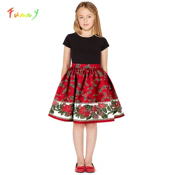 

Floral Printed Elastic Waist Girls Skirts for Kids Clothes Elegant Red Tutu Skirt Girl Knee Length Party Falda 8 10 12 Years