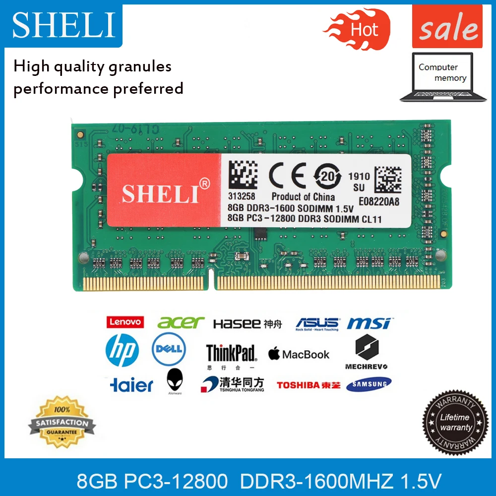 Оперативная память SHELI для ноутбука 8 ГБ 1RX8 DDR3 1600 МГц 204 pin 1 5 В SODIMM|Оперативная