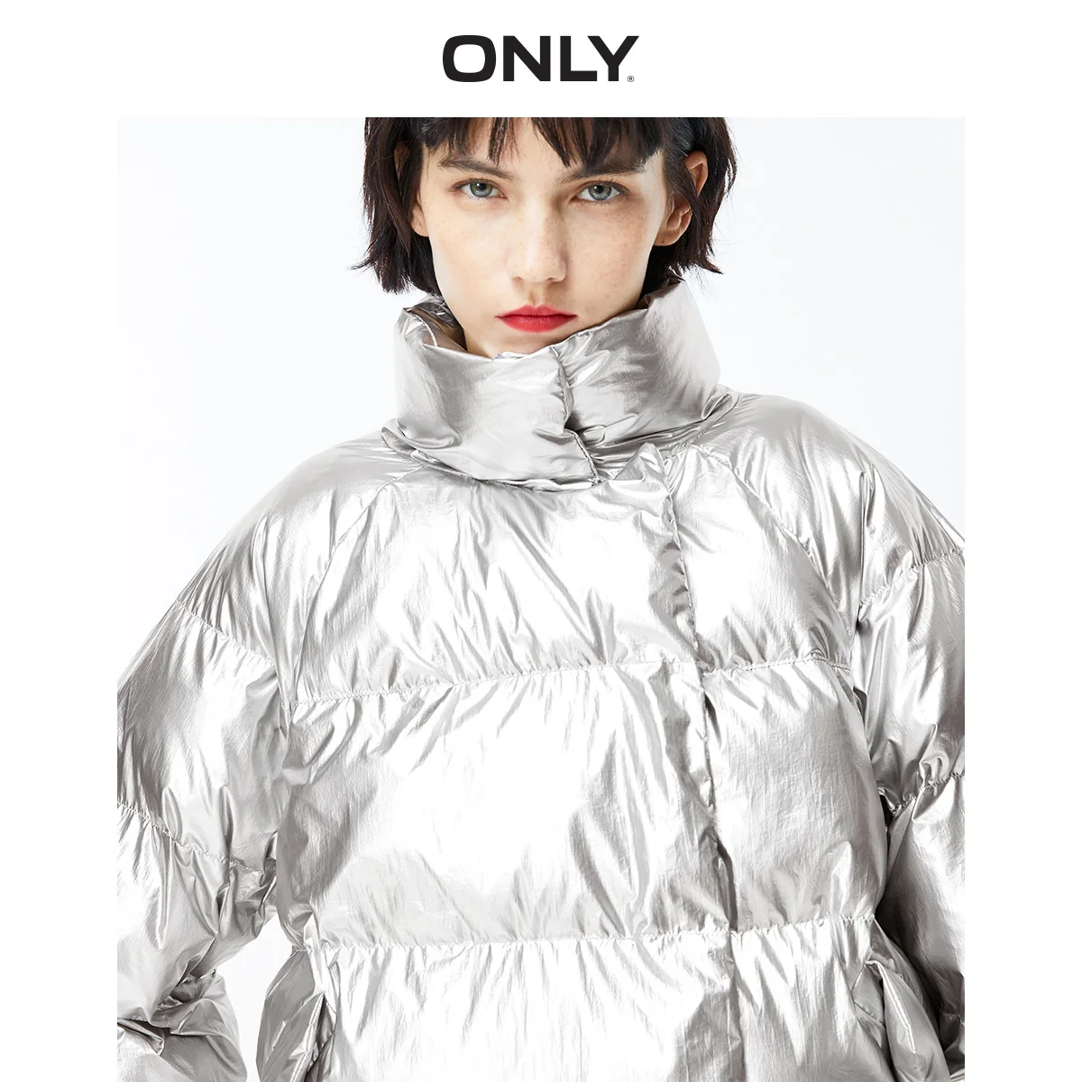 price reduction  ONLY Winter Women's Short Loose Fit Metal Glossy Cotton Coat  119422511