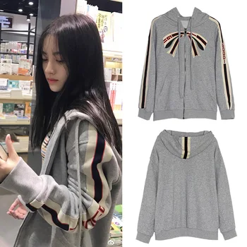 

Ju Jingyi Same Bow Hoodies Sweatshirts Men Women Sweet Long Sleeve Zipper Cardigans Casual Loose Pocket Student Girls Coat
