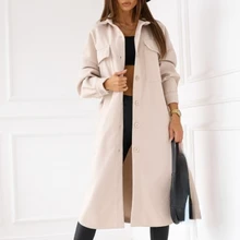 Women Fall Clothing 2020 Street Fashion Solid Color Single Long Sleeve V-neck Button Bandage Coat Women's Wear пальто женское