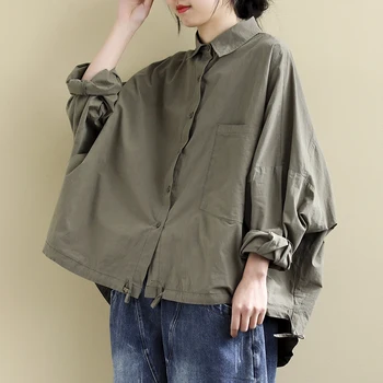 

2020 Female New Spring Plus size Blouses Women Top Long Sleeve Lapel Solid Color Single Pocket Casual Loose Shirt блузка женская