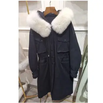 

Women Winter With Hood Big Fox Fur Collar Jackets Solid Oversize Warm Loose Coats Long Duck Down Casual Parkas Outwear