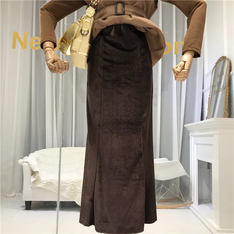 Бархатная винтажная длинная юбка женские юбки Mujer Moda Осень Зима Высокая талия юбка элегантные вечерние платья для женщин сексуальные