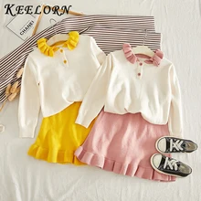 Keelorn/весенне-Зимний вязаный свитер для девочек; платье для маленьких девочек; вечерние платья для девочек; Одежда для девочек на свадьбу; трикотажное платье-футболка