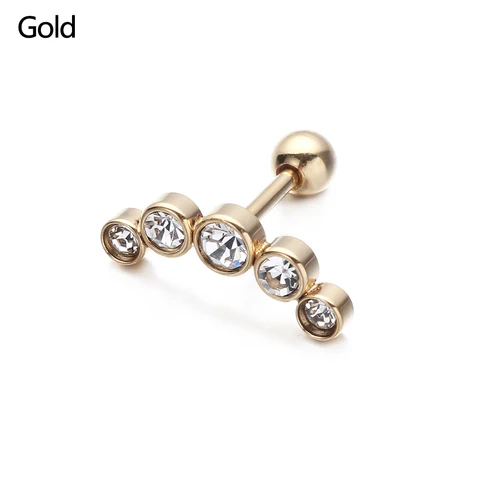 Cartilage Helix Tragus Stud Earrings Ear Nail Stainless Steel Bar Piercing Crystal Body Jewelry Accessories Gifts