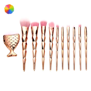 

11pcs Mermaid Foundation Concealer Fish Tail Make Up Brushes Eyebrow Eyeliner Blush Cosmetic Makeup Brushes Tools