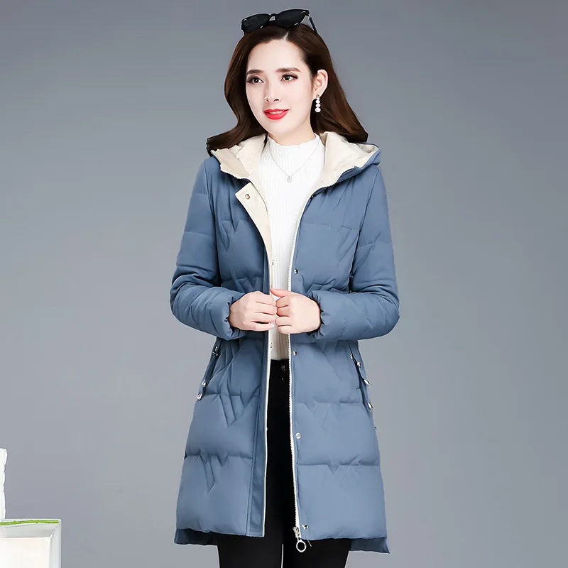 

2019 Winter New Style Korean-style Slim Fit Mid-length Fashion Warm Cotton Overcoat Women's Elegant Hooded down Jacket Cotton-pa