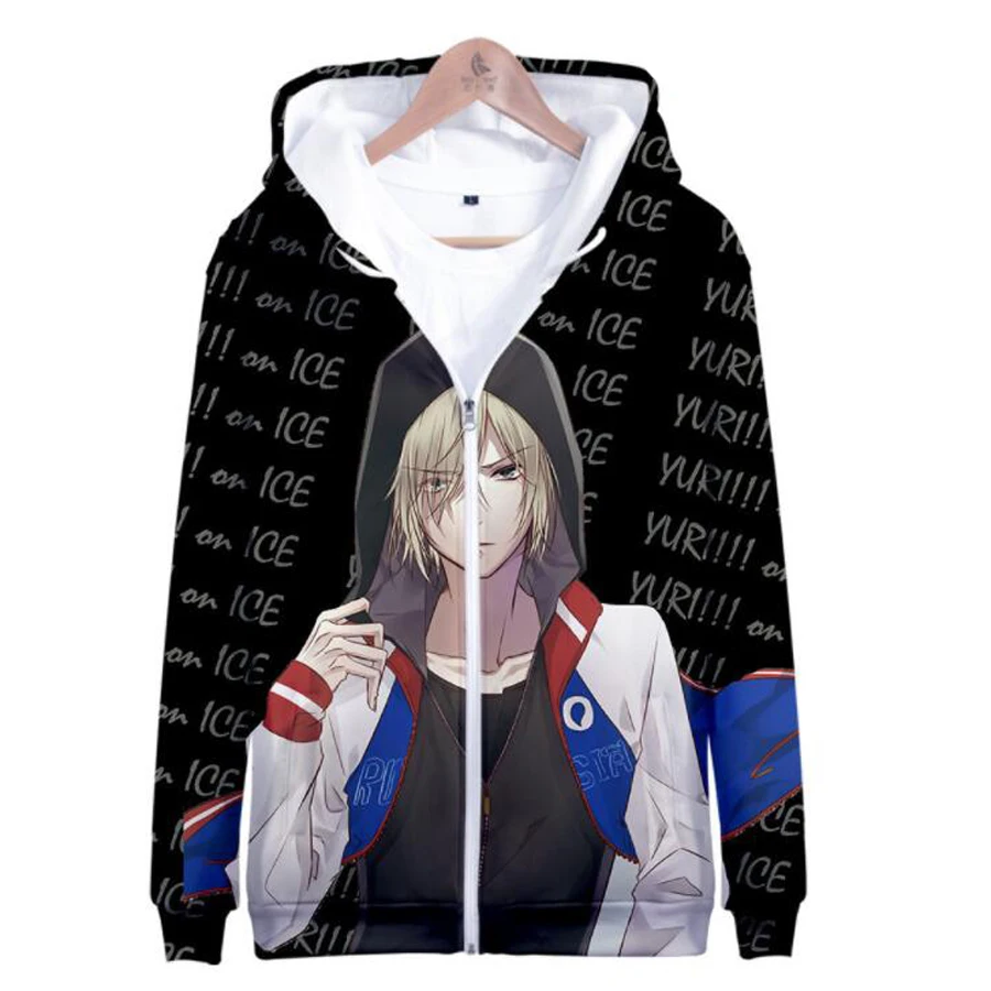 Аниме Yuri on Ice оверсайз толстовки на молнии Plisetsky Victor Nikiforov костюм кацуки для
