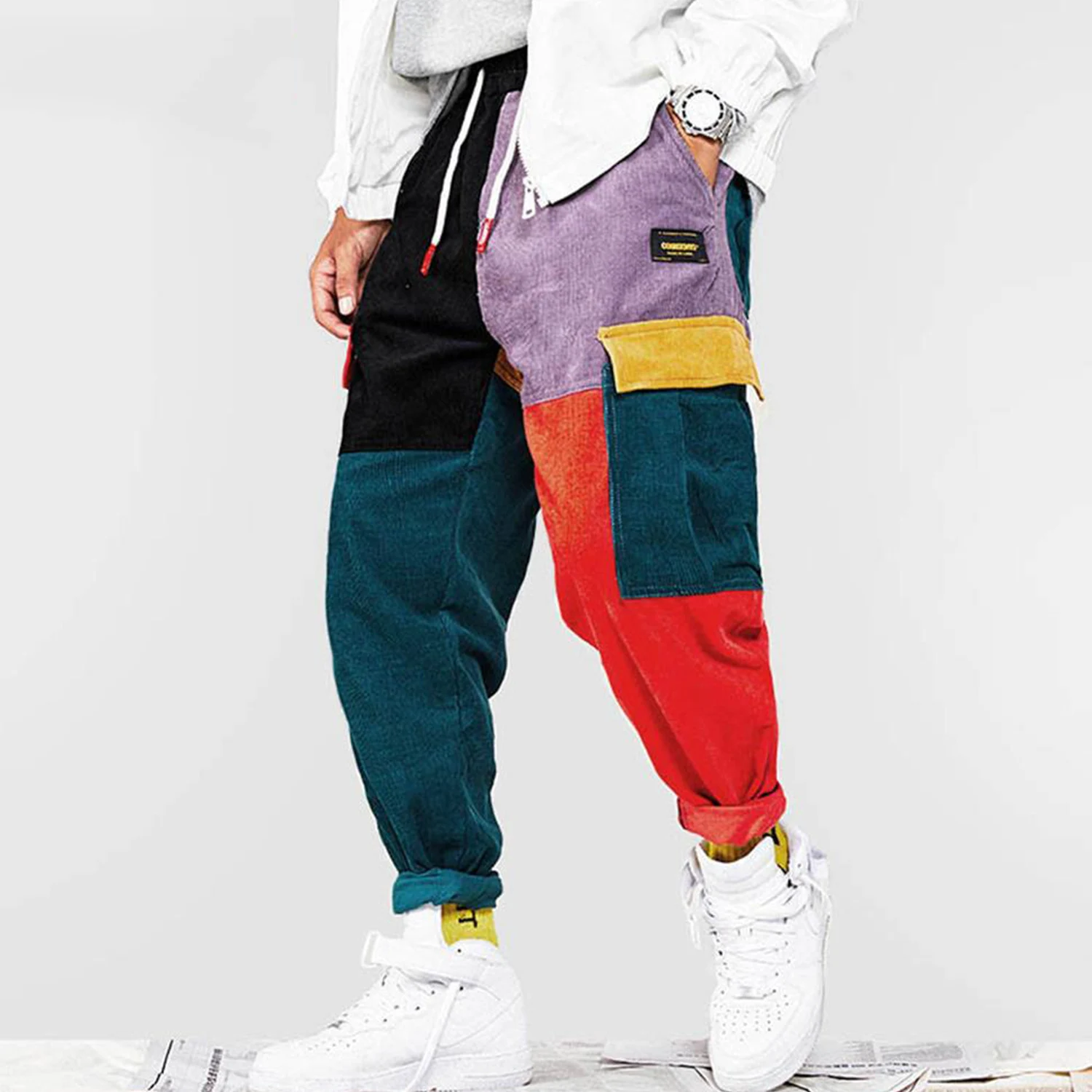 Cargo-Pants Joggers Corduroy Streetwear-Trousers Patchwork Hip-Hop LACIBLE