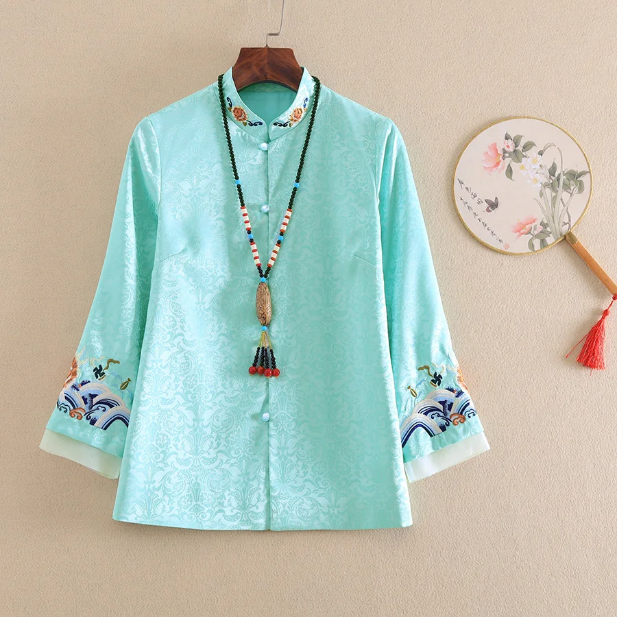 

Embro Mill New style autumn Women jacket top Chinese Style Retro embroidery elegant Loose lady coat female S-2XL