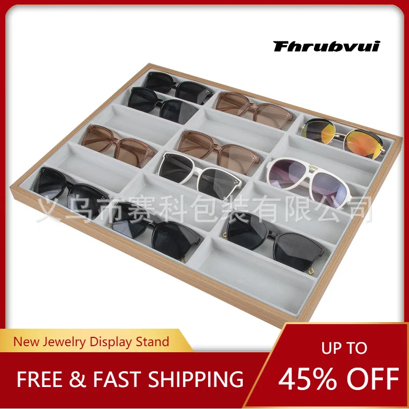 Storage Glasses Rack Sunglasses Display Tray 18 Grid Velvet Display Case Storage Organizer Box Store Window