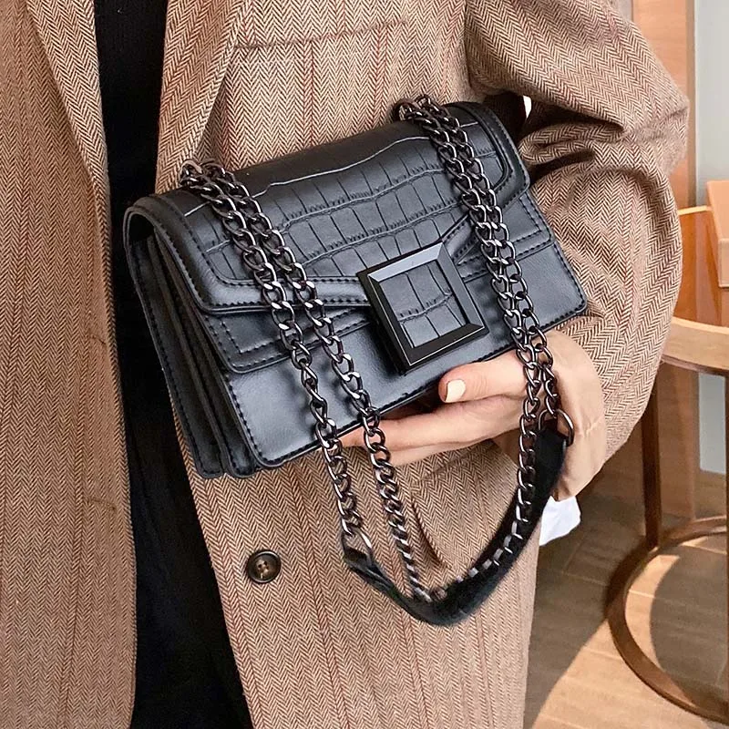 

Retro Stone Pattern Small Flap Bags Fashion Pu Leather Crossbody Bags For Women Chic Shoulder Messenger Bag Luxury Chain Handbag