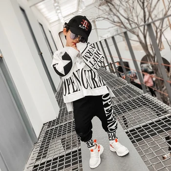 

White Boutique Christmas Clothing 2020 Fashion O-Neck New Boy Korean Spring Autumn Loose Two Piece Set Hip-hop Sports Clothes