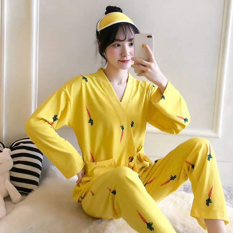 

Kimono Pajamas Women's Spring And Autumn Long Sleeve Radish-Japanese-style Korean-style Two-Piece Set Autumn And Winter Outer We